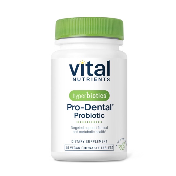 Vital Nutrients Hyperbiotics Pro-Dental Probiotic 45 vegan chewable tablets bottle, vendor product photo